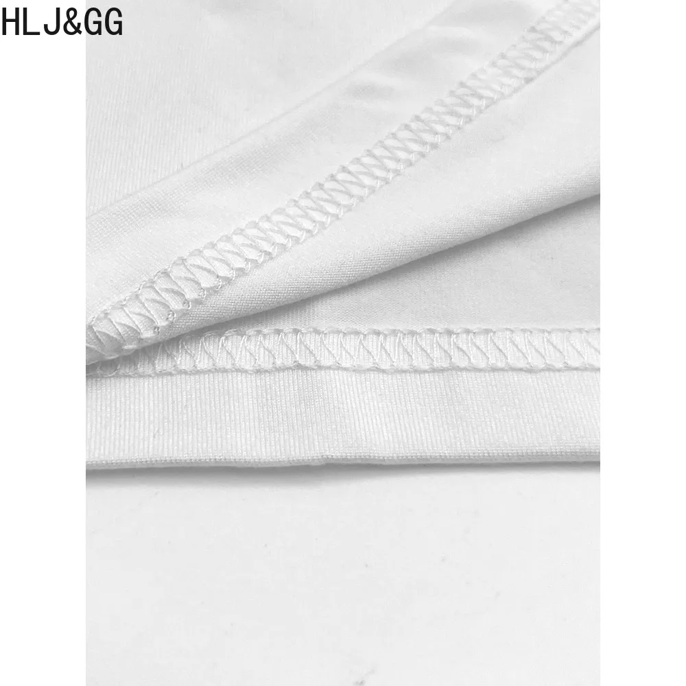 HLJ&GG White Fashion Trend Pattern Letter Printing Two Piece Sets Women Round Neck Short Sleeve Tshirt And Biker Shorts Outfits