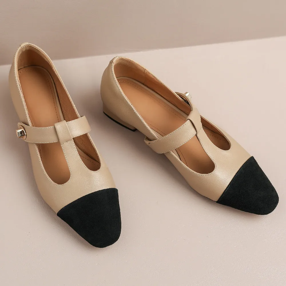 

Women's genuine leather patchwork retro t-strap flats high quality soft comfortable casual female summer casual daily shoes sale