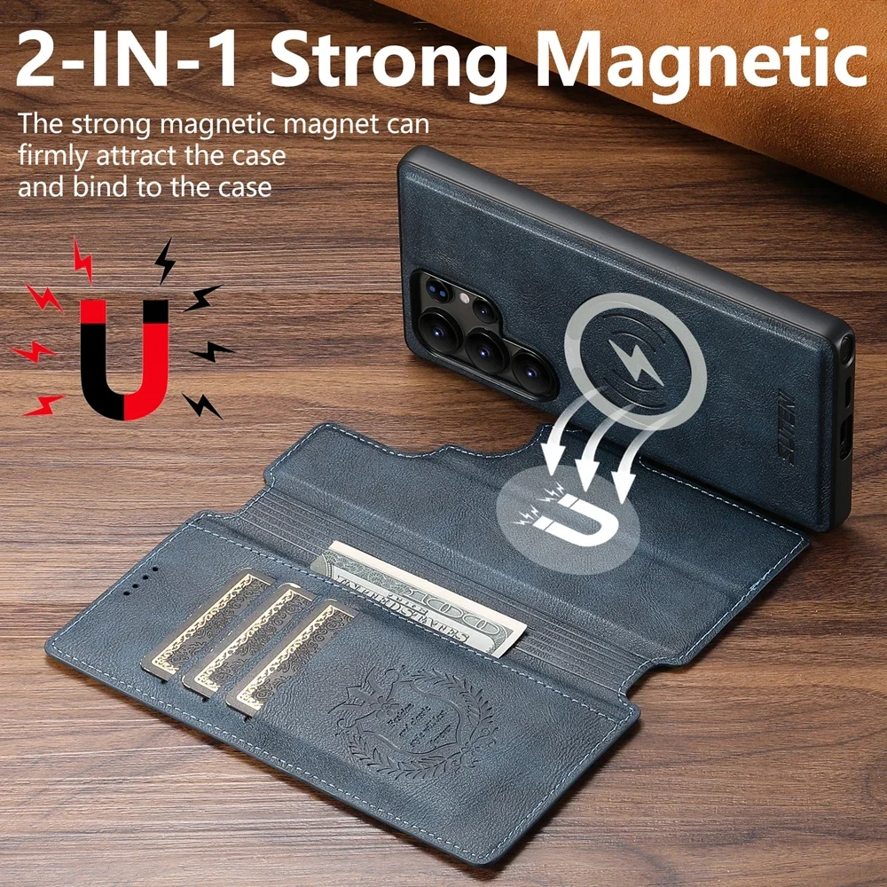 Premium 2-in-1 Flip Leather Wallet Case with Magnetic Card Holder & Wireless Charging Compatibility