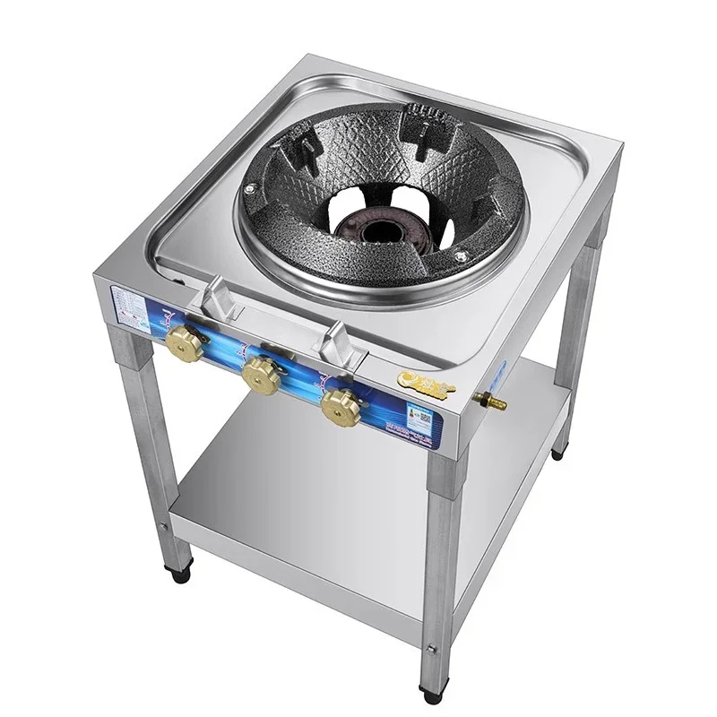Stainless Steel Deep Sink Gas Cooktop Liquefied Gas Range with Flameout Protection Restaurant Fierce Fire Stove with Pot Rack 2