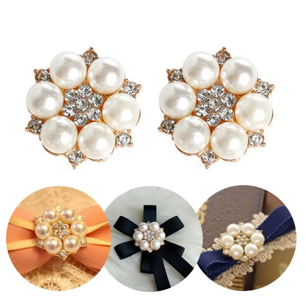 DIY 10pcs/set Flower Rhinestones Buttons Pearl button wedding decoration Diy Alloy  Cryustal Bow Accessories 5
