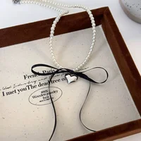 New Style Metal Heart Bow Ribbon Choker Necklace Collar Chain French Baroque Style Fashionable Romantic Women's Jewelry 6