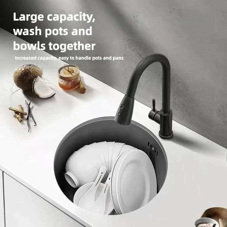 Black Round Bar Sink Nano Stainless Steel Single Basin Small Kitchen Dishwashing and Vegetable Washing Sink kitchen sink cocina