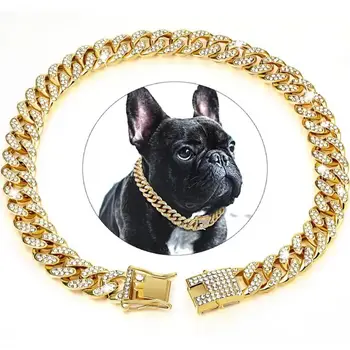 Dog Collar Sparkling Rhinestone Chain Collar for Small Medium Dogs Metal Cat Necklace with Gold Link Pet Jewelry Accessories 6