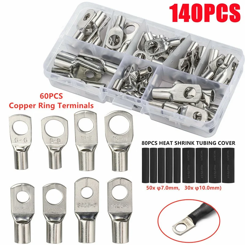 

280PCS Car Copper Lug Ring Terminals Cable Electrical Wire Crimp Connectors Kit