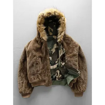 2026 Giacca invernale reversibile mimetica da uomo nuova Cappotto in cotone con cappuccio foderato in pile Caldo velluto interno spesso Parka