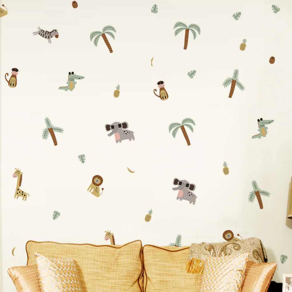 

Nordic Cartoon Home Decor Palm Tree Pineapple Stickers Cute Giraffe Tiger Zebra Animals Wall Stickers for Kids Room Boys Bedroom