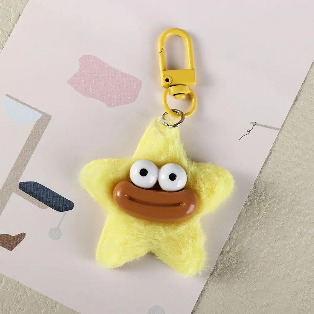 Cute Cartoon Funny Star Keychain Mini Plushies Sausage Mouth Keyring Y2K Colorful Star Plush Pendant Bag Hanging