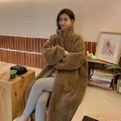 Autumn Winter Thick Warm Soft Faux Lamb Fur Coat Women Long Sleeve Pockets High Quality Loose Casual Fluffy Jackets 2024 C143