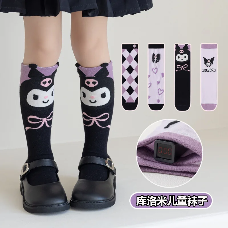 

Sanrioes Anime Kuromi Kids Jk College Style Knitted Warm Socks Melody Cinnamorol Autumn Winter Girl Lolita Long Socks Tube Socks