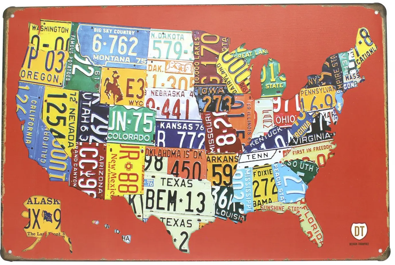 Карта США ARTCLUB, красный номерной знак 66, металлический жестяной знак, винтажная табличка постер для гаража, бара, домашний декор для стен, 8x12 дюймов