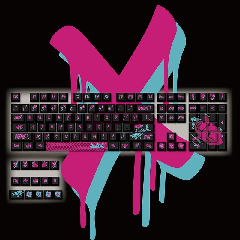Echome-arcane Jinx Tema Keycaps Pbt Dye-sublimação Keyboard Cap Perfil Cereja Custom Cap Xaile Key para Teclado Mecânico