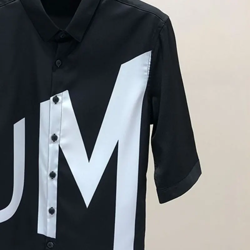 Elegant Fashion Harajuku Slim Fit Ropa Hombre Loose Casual All Match Shirt Pointed Collar Printed Button Middle Sleeve Blusa