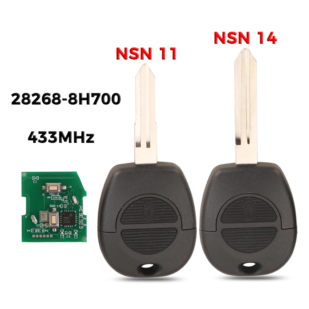 28268-8H700 jingyuqin 433MHz สำหรับ Nissan Patrol NAVARA X-Trail Serena Primera Micra Altra ไม่มีชิปควบคุม2BT รีโมทที่ห้อยกุญแจรถ