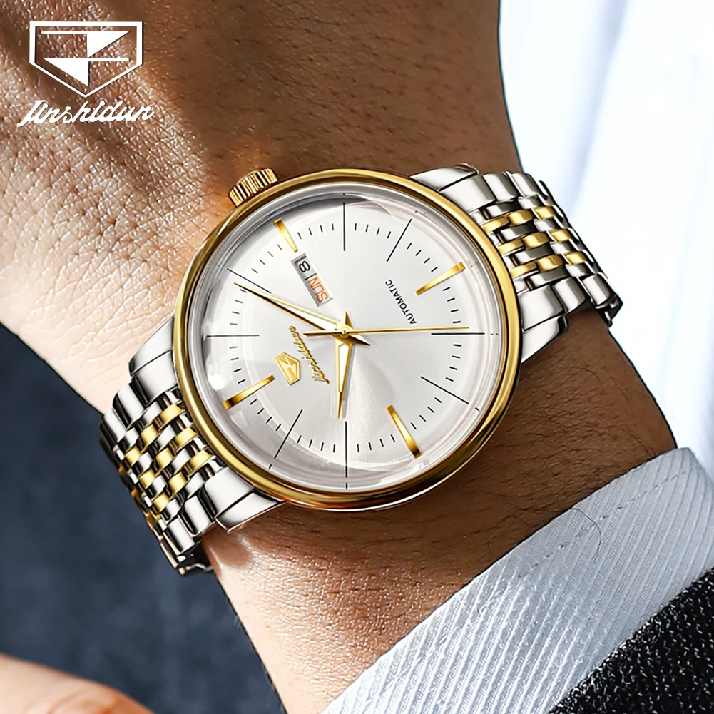 JSDUN 8938 Man Watch Simple Fashion Stainless Steel Original Mechanical Watch For Men Dual Calendar Automatic Dress Wristwatch