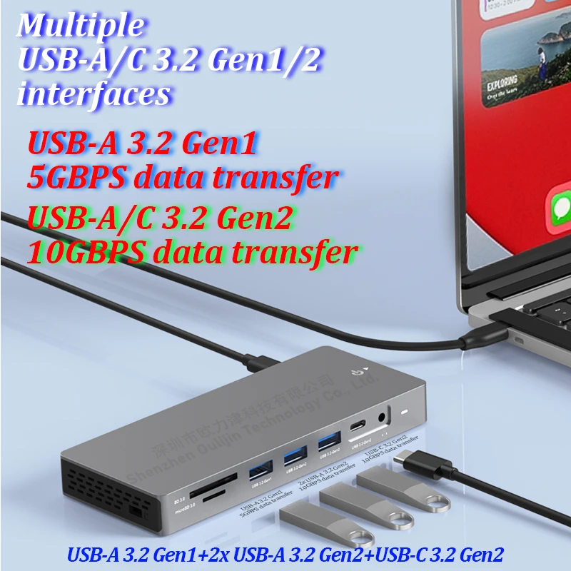 Mst Hub Usb-c Gen2 10gbps Data Thunderbolt Dock 2x Hdmi dp 4k 60hz Acessórios para Laptop para Macbook Matebook Notebook Dell Lenovo hp Magicbook Asus Samsung Msi Huawei Honor - Imagem 5