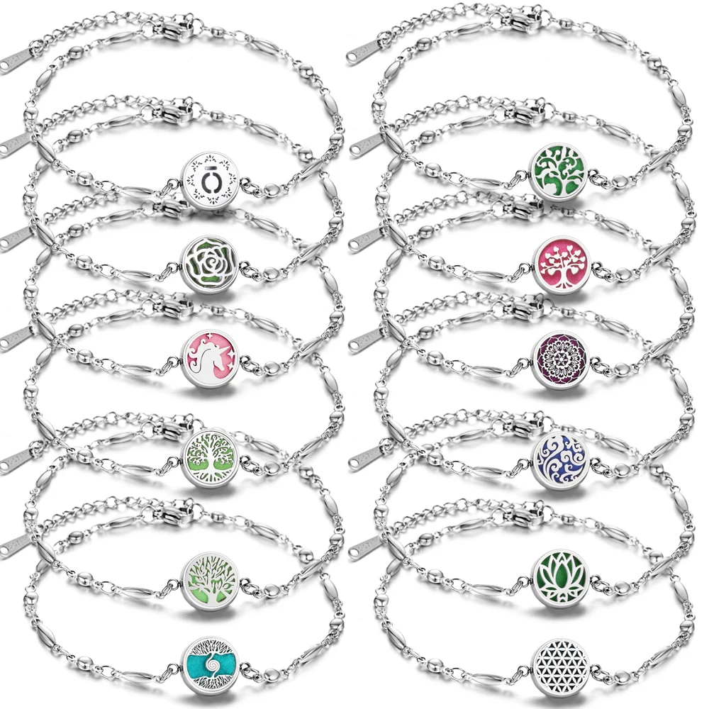 Tree of Life 316L Stainless Steel Aroma Diffuser Bracelet 12mm Perfume Essential Oil Diffuser Aromatherapy Bracelet bracelet jewelry