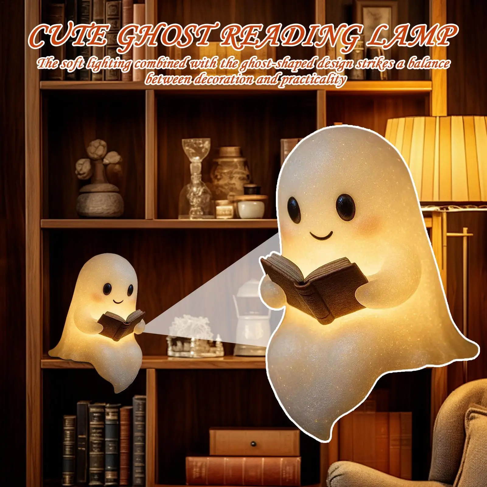 LED Night Light 3D Cute Ghost Cozy Reading Lamp Halloween Gifts For Kids Halloween Decoration For Home Fireplace Holiday