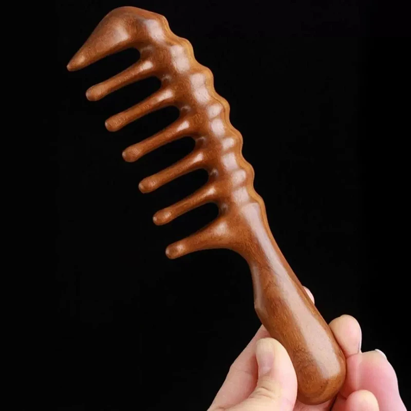 천연 백단향 헤어 빗 정전기 방지 나무 빗 마사지기 긴 넓은 이빨 엉킴 방지 백단향 빗 헤어 케어 가정용 선물