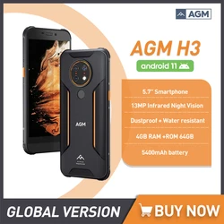 AGM H3 IP68/IP69K Waterproof SmartPhone 5.7 Inch Android 11 Cellphone MT6762 4GB 64GB Mobile Phone Infrared Night Vision 5400mAh