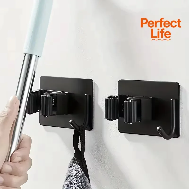 Stainless steel non-punching mop hook mop clip multifunctional wallmounted bathroom hanging broom rack