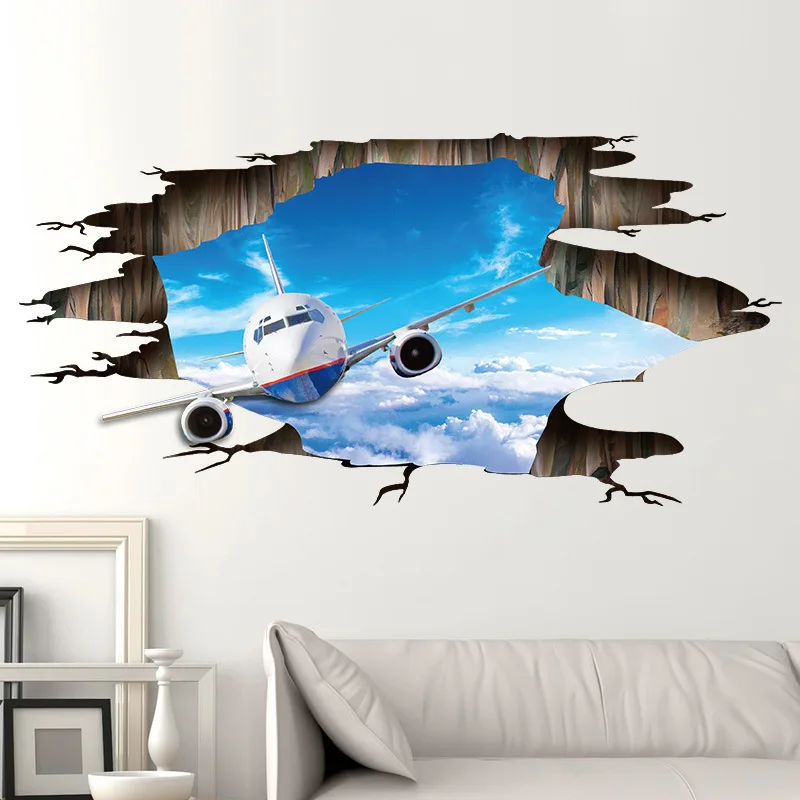 3D three-dimensional wall stickers Airplane stickers Room decoration wall