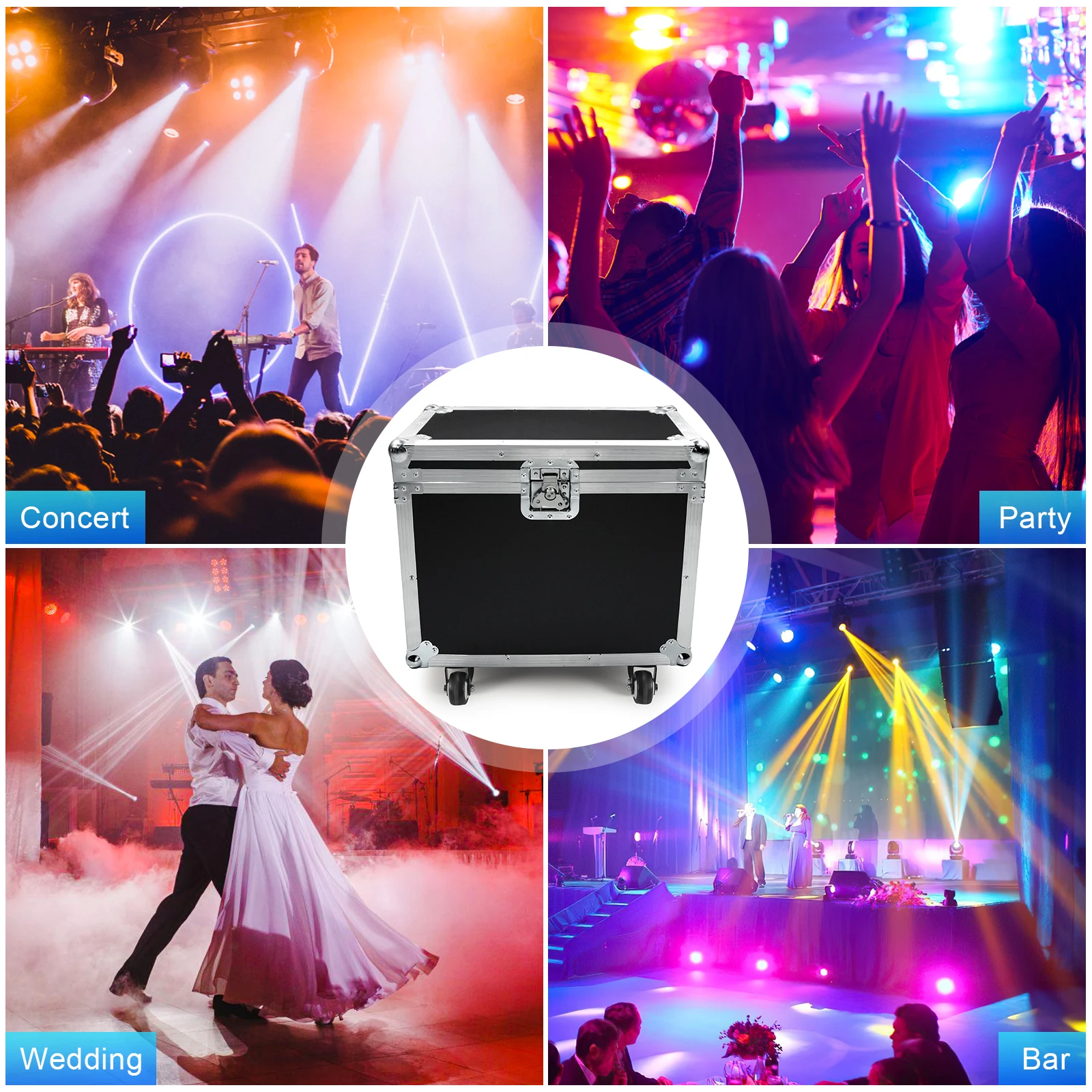 Fieryzeal Big Size Flight Case Flycase Flightcase Stage Light Shockproof with Wheel for 150W Moving Head Light Case Led Light Dj 6