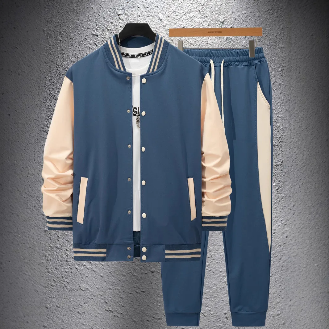 Autunno e inverno nuovo abito da baseball spesso casual da uomo colletto alla coreana cardigan cappotto abbinato al colore sportivo pantaloni a maniche lunghe 5