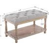 Farmhouse Tufted Storage Ottoman Bench with Shelf, 31.5" Width Linen Upholstered Entryway Shoe Ottoman Foot Stool 6