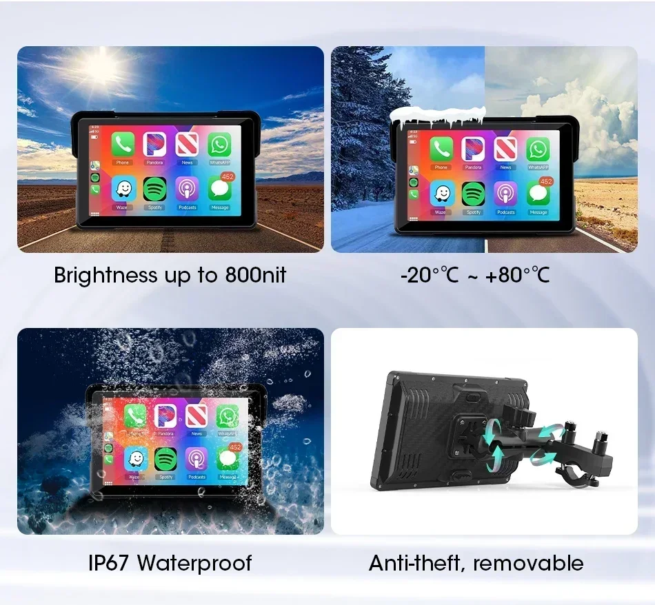 5"/7" Portable Motorcycle GPS Navigation with DVR – IPX7 Waterproof LCD, Wireless CarPlay & Android Auto 5