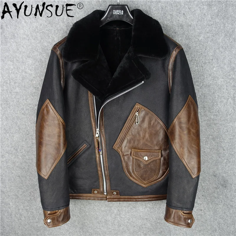 

Genuine Jacket Men Cowhide Clothes Male Winter Men's Clothing 100% Wool Coat Motorcycle Jackets Chaqueta Hombre LXR522