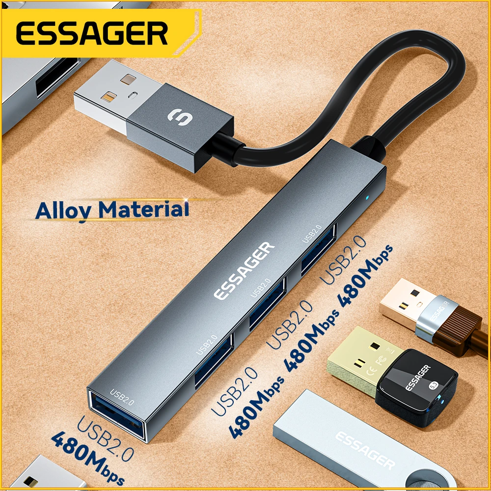 Фото Essager 4 в 1 USB C кабельный концентратор USB 2,0 высокоскоростной разветвитель Тип C концентратор адаптер для ноутбука компьютера USB многофункциональный расширитель №2