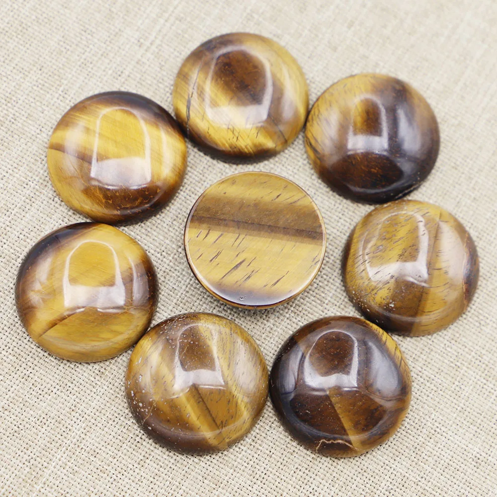 

30MM Fashion Natural Tiger Eye Stone Round Cab Cabochon Beads Ornament Charms Good Quality Jewelry Accessories Wholesale 10Pcs