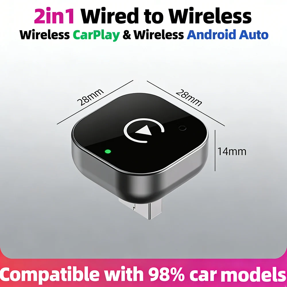 Adaptateur CarPlay sans fil amélioré 2026 - Connexion rapide, stable, mini format, Plug & Play pour iPhone et Android