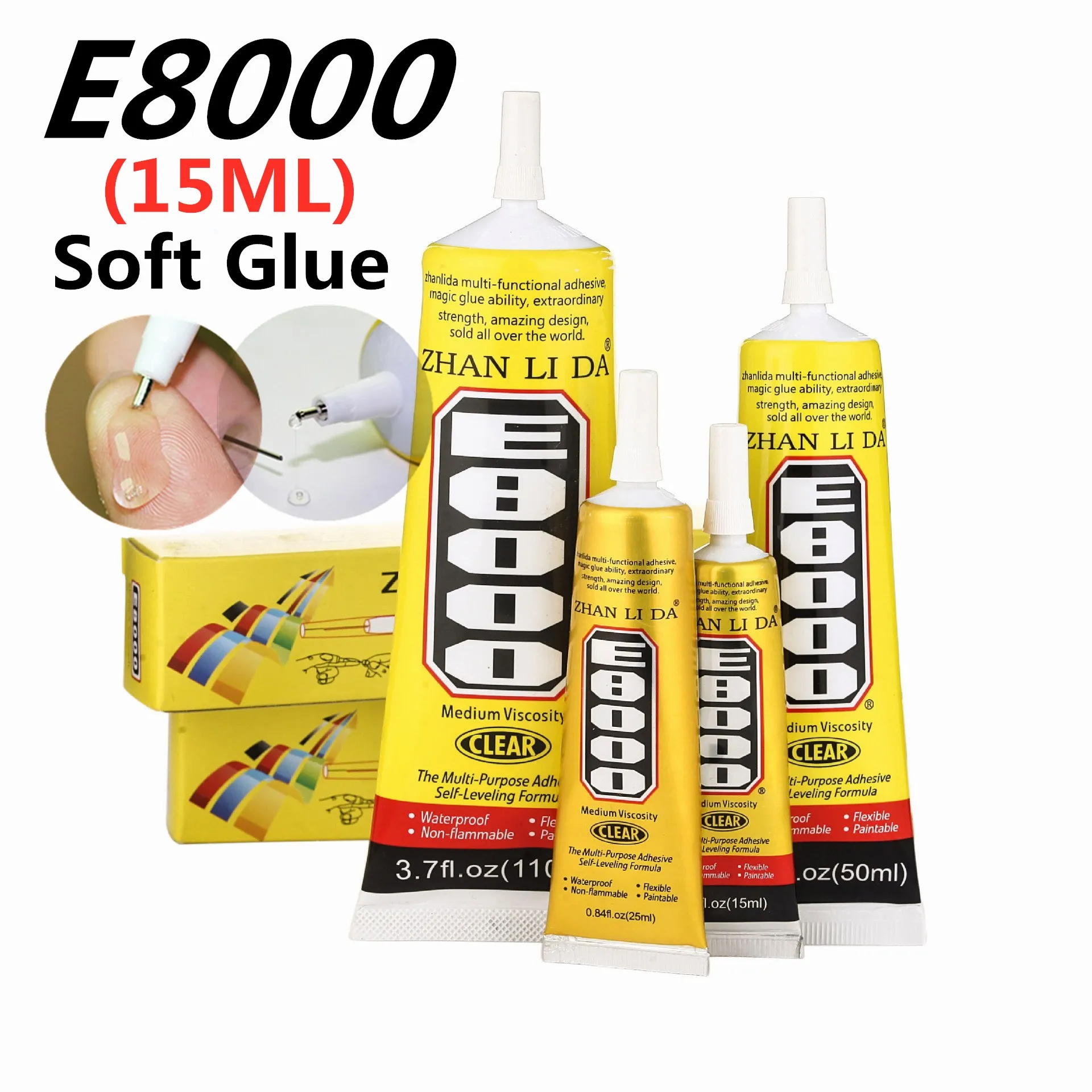 

15ml E8000 Strong Liquid Glue Clothes Fabric Clear Leather Adhesive Jewelry Stationery Phone Screen Instant Earphone