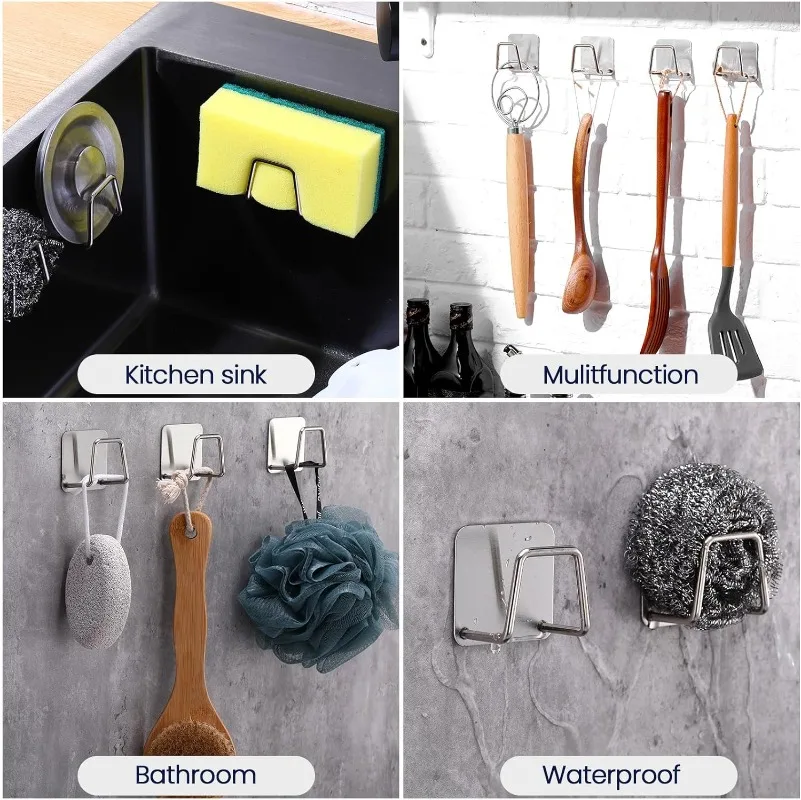 12/1pcs Kitchen Stainless Steel Sink Sponges Holder Household Self Adhesive Drain Drying Rack Shelf Storage Wall Hooks Organizer