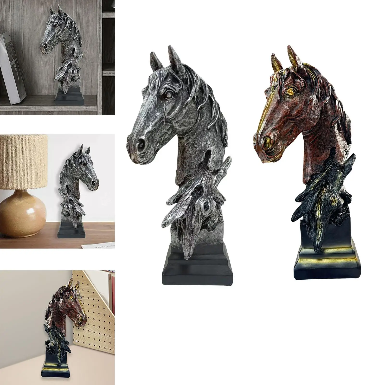 Horse Head Statue Handcarved Horse Head Sculpture for Bookshelf Bedroom Desk