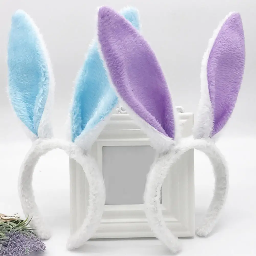 Rabbit Ear Headband Soft Plush Easter Bunny Ear Headband for Girls Colorful Patchwork Hair Hoop for Washing Face for Bathroom