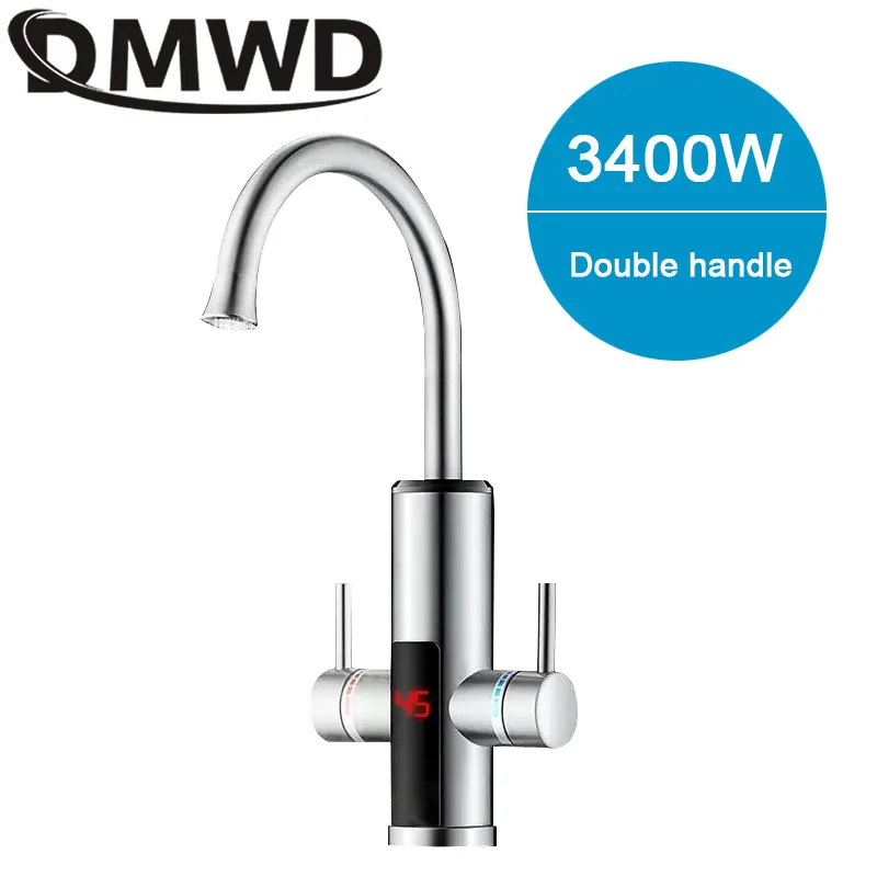 dmwd-電気キッチン給湯器3400wインスタント加熱タンクなしデジタルディスプレイ付き給湯器ダブルハンドル