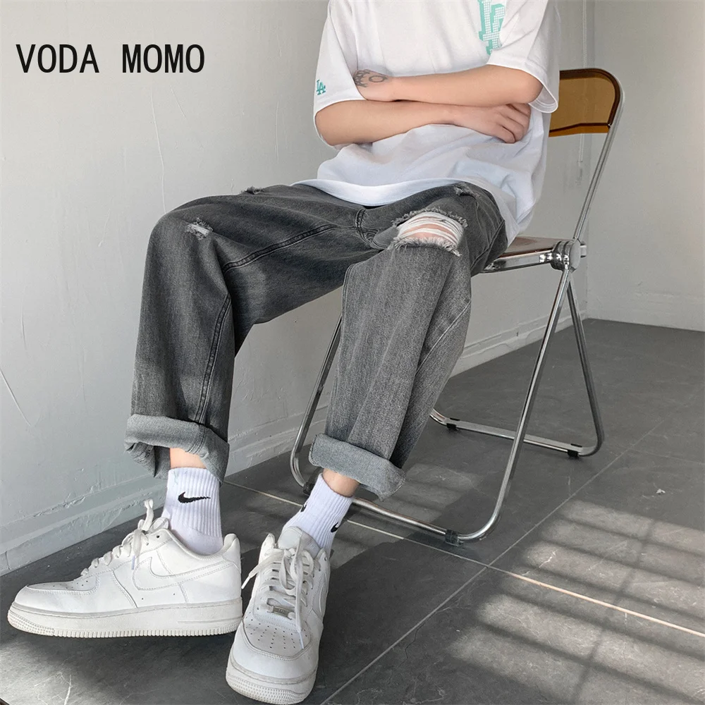 

2022 Men Hip Hop Ripped distressed Stretch Slim Fit Jeans Trousers streetwear man holes Ink printed Casual beggar Denim pants