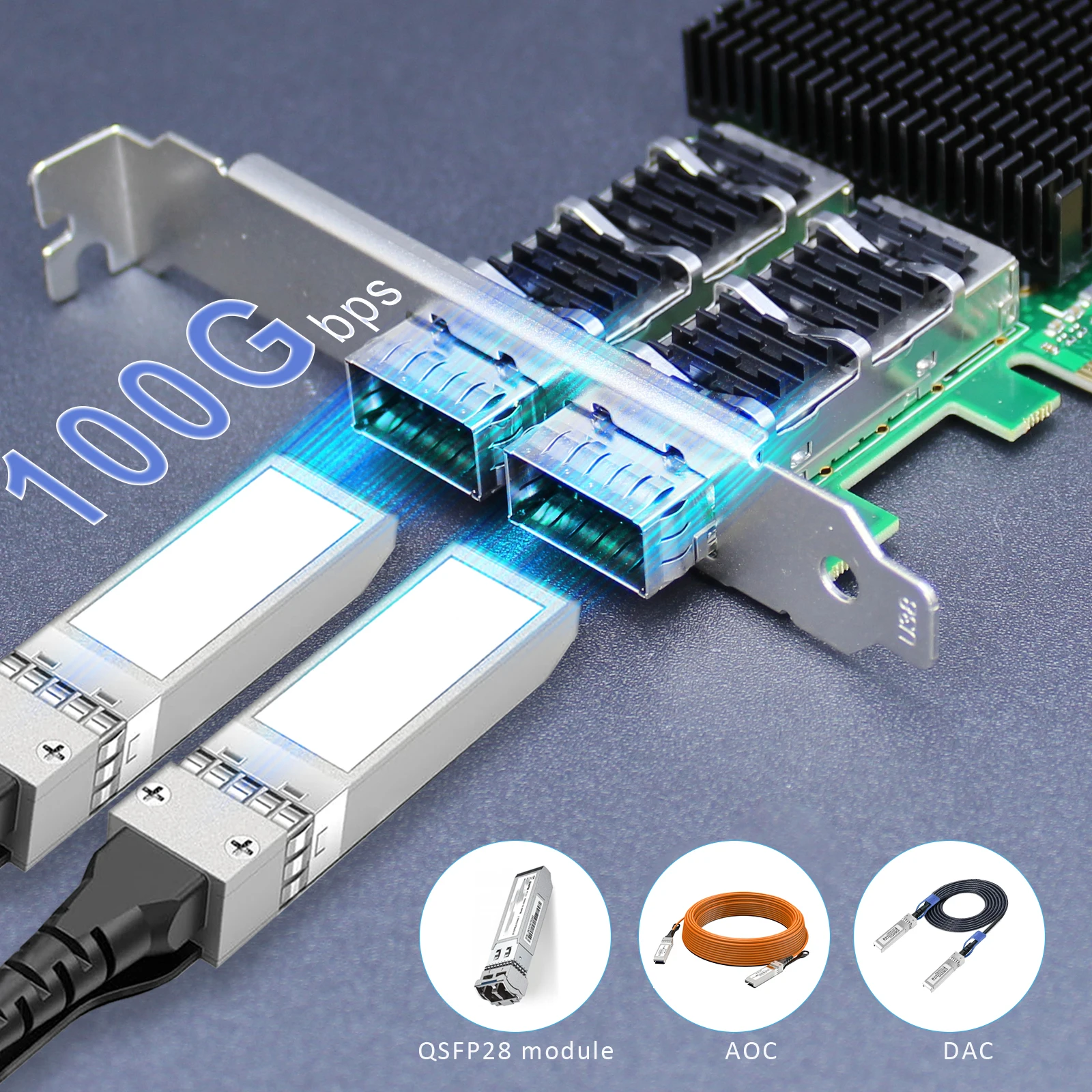 인텔 E810-CAM2 컨트롤러가 탑재된 2포트 100G QSFP28 이더넷 네트워크 카드, PCIE 4.0 X16 인터페이스