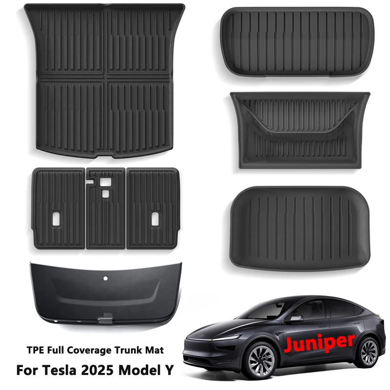 Tapis Coffre Pour Tesla Model Y Juniper 2025+ - 2 Pièces - Cuir Microfibre - Protection Dos Siège Arrière