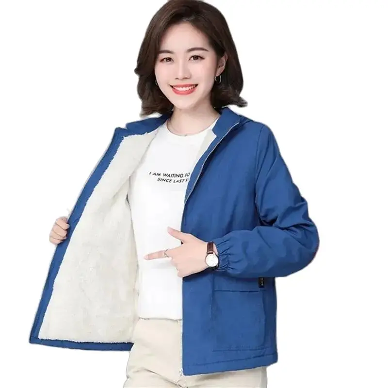

Add Velvet Thickened Warm Women's Coat Tops Spring Autumn Winter Jacket Korean Loose Short Windbreaker Outerwear Female