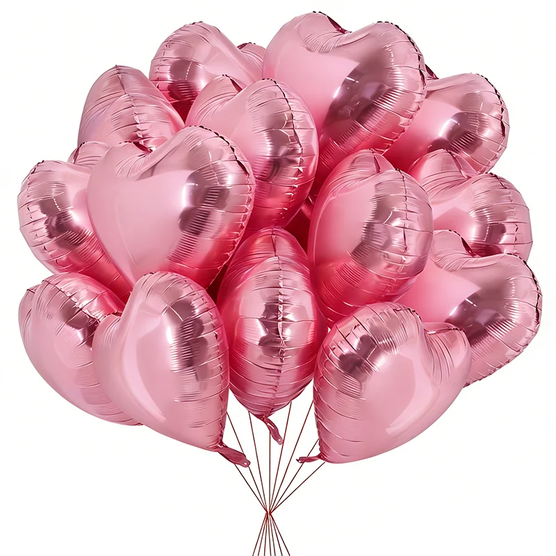10–50 Stück rot-rosa herzförmige Folienballons, Valentinstagszubehör, Herzballon-Dekorationen, Hochzeits- und Brautparty-Zubehör – Detail 4