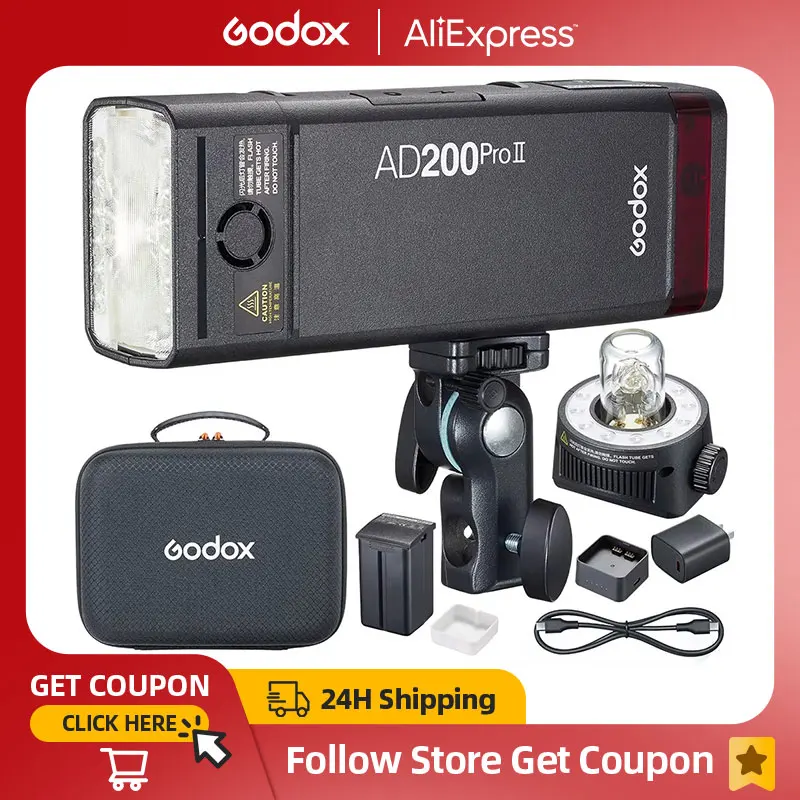 Godox AD200ProII AD200Pro II TTL 2.4G Wireless Camera Pocket Flash Compatible with Nikon Canon Sony Fuji Olympus