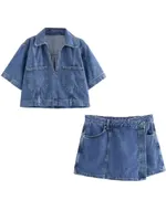 Anna Flip Pocket Slim Fit Denim Skirt Set 8