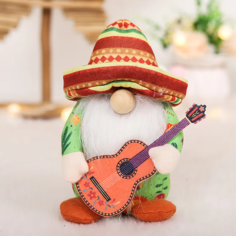 Mexican Carnival Gnome Scandinavian Dwarf Plush Doll Guitar Couple Gnome Decoration Shop Window Farmhouse Kitchen Desktop Decor