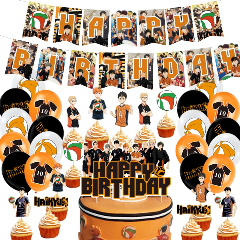 

Anime Haikyuu!! Theme Party Favors Paper Banner Cake Topper Latex Balloons Volleyball Hinata Birthday Party Supplies For Kids