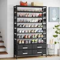 Tribesigns 10 Tier Shoe Rack Organizer with 4 Bins Drawers for Closet Entryway, 32 Pairs Vertical Shoe Racks Tall Shoe Shelf 1