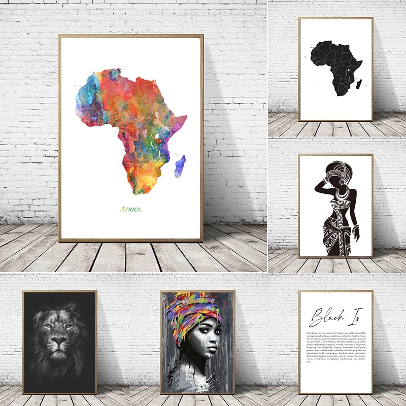 Africa Map Wall Art Prints And Poster, Acquerello Africa Map Art Poster Canvas Painting Picture Wall Home Office Decoration